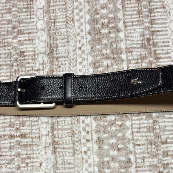 Lacoste Black Leather Belt with Silver Buckle - Picture 1 of 5